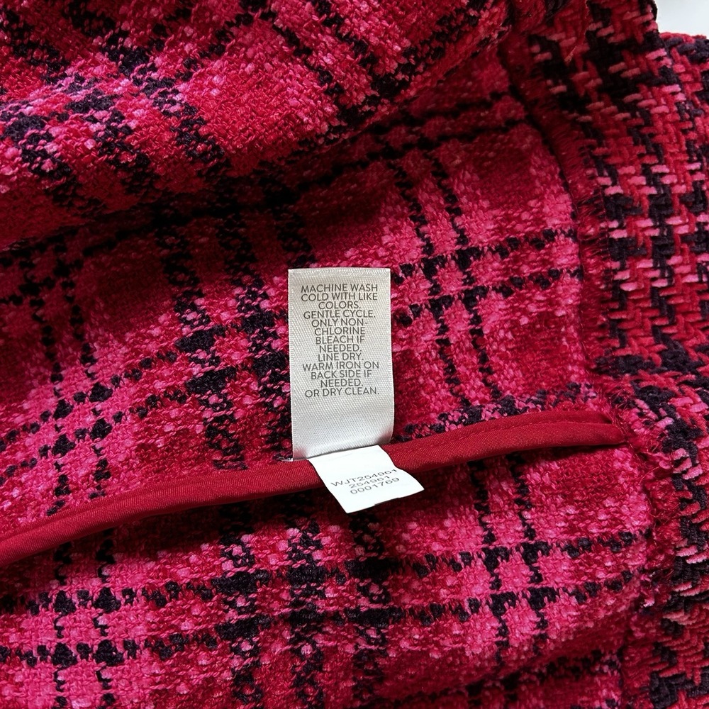 J. Jill Chenille Plaid Blazer Jacket Cherry Multi Pink Open Front NWOT Large - Picture 10 of 10